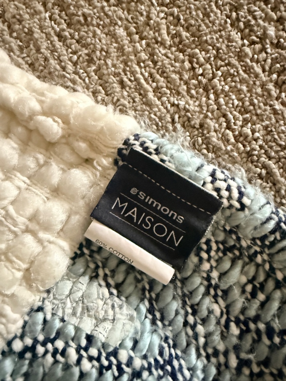 Simons Maison Cream Throw with Light Blue and Navy Accents - Picture 4 of 4